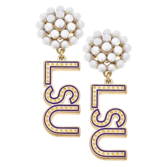 LSU Pearl Drop Earrings - Picture 2 of 2